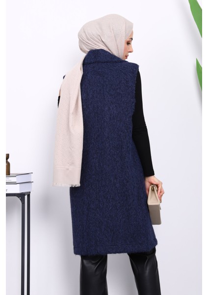 Lacivert Kruvaze Yaka Astarlı Kaşe Yelek fırsatları