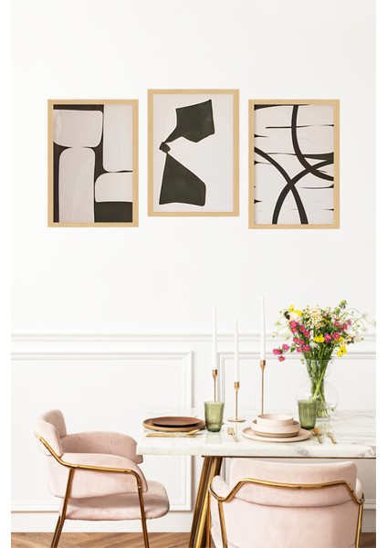 🖼️ Siyah-Beyaz Modern Soyut Desenli 3'lü Çerçeve Görünümlü Tablo Seti🌟 CRVS1151 13 x 17 fırsatları