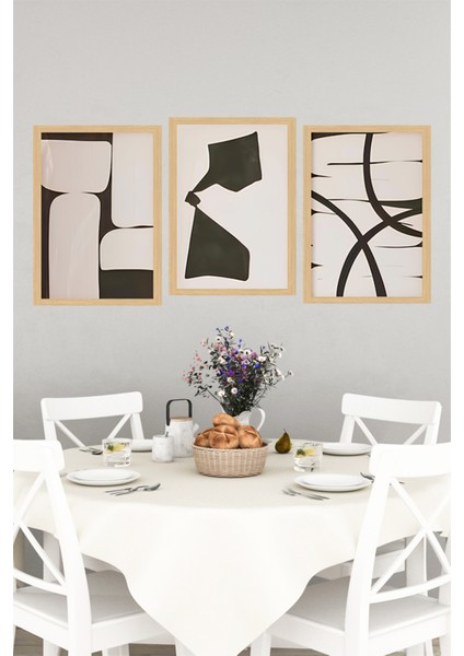 🖼️ Siyah-Beyaz Modern Soyut Desenli 3'lü Çerçeve Görünümlü Tablo Seti🌟 CRVS1151 13 x 17 indirimleri