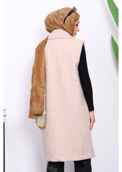 Bej Kruvaze Yaka Astarlı Kaşe Yelek fırsatları