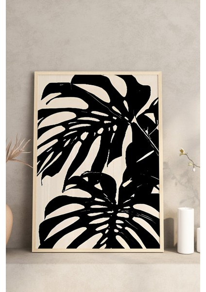 🖤 Siyah Beyaz Tropikal Yaprak Temalı 3’lü Çerçeveli Tablo Seti🌿 CRV1160 23 x 32 modelleri