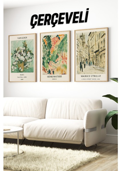🌿 Van Gogh & Matisse & Utrillo Temalı 3’lü Çerçeveli Dekoratif Tablo Seti🌿 CRV1159 23 x 32