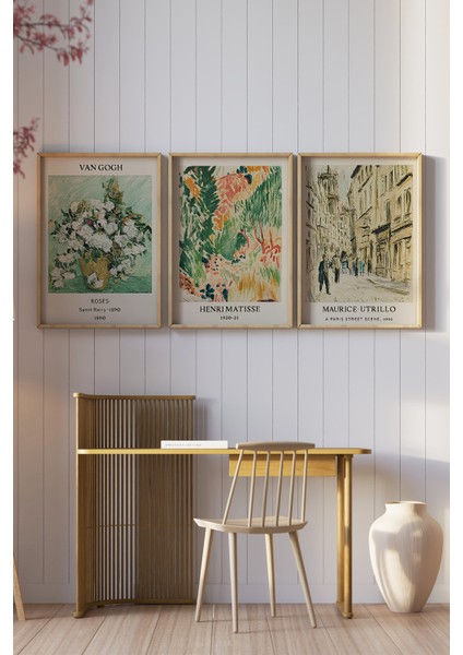 🌿 Van Gogh & Matisse & Utrillo Temalı 3’lü Çerçeveli Dekoratif Tablo Seti🌿 CRV1159 23 x 32 fiyatları