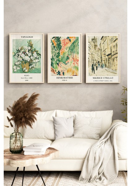 🌿 Van Gogh & Matisse & Utrillo Temalı 3’lü Çerçeveli Dekoratif Tablo Seti🌿 CRV1159 23 x 32 fırsatları