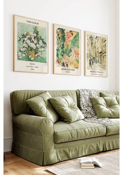 🌿 Van Gogh & Matisse & Utrillo Temalı 3’lü Çerçeveli Dekoratif Tablo Seti🌿 CRV1159 23 x 32 indirimleri
