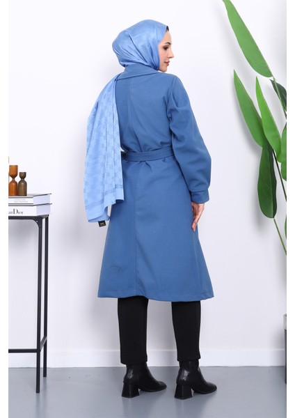 İndigo Balon Kol Bel Kemerli Kaşe Kaban fırsatları