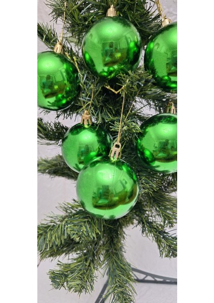 Yılbaşı Ağacı Süsü 6 cm Cici Yeşil Küre Top Süs Parlak Süs Büyük Küre 6lı