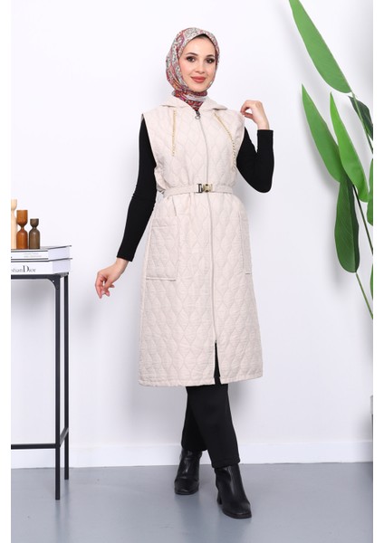 Taş Kapüşonlu Kemerli Kapitone Yelek fiyatları