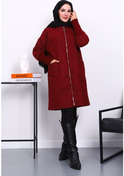 Bordo Fermuarlı Yün Kaşe Kaban fiyatları