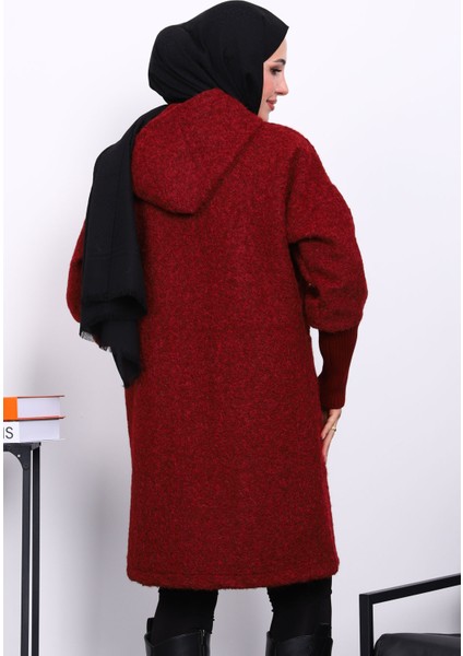 Bordo Fermuarlı Yün Kaşe Kaban fırsatları