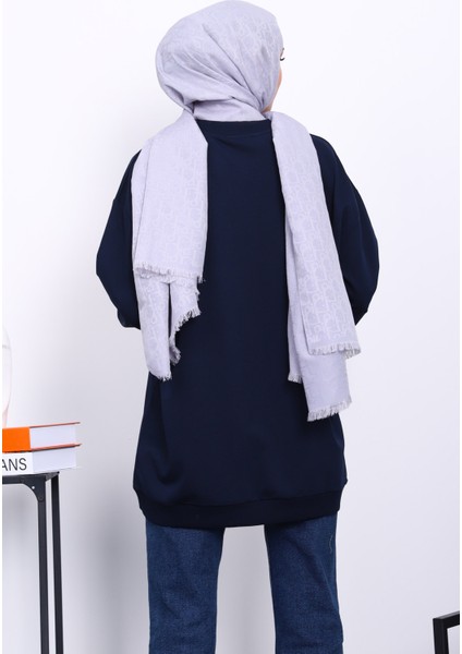 Lacivert Bisiklet Yaka Taşlı Modal Sweatshirt fırsatları