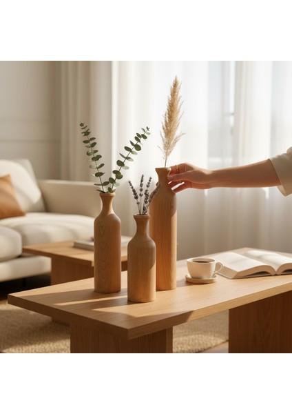 3'lü Ahşap Vazo Seti modelleri