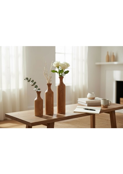 3'lü Ahşap Vazo Seti fırsatları