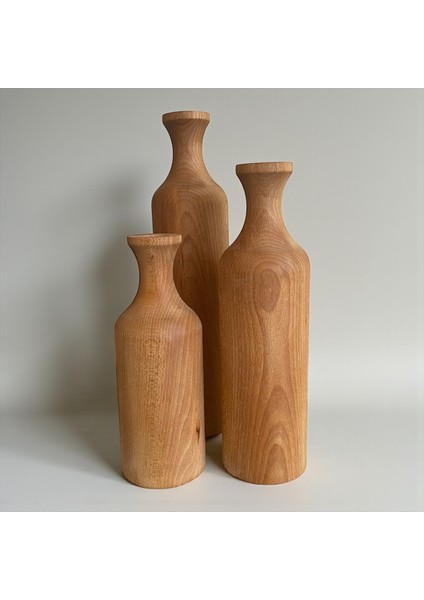 3'lü Ahşap Vazo Seti