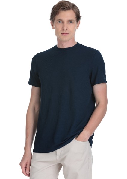 Lacivert Regular Fit Bisiklet Yaka Tişört