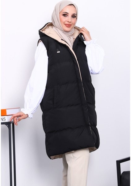 Siyah Çift Taraflı Kapşonlu Şişme Yelek fiyatları