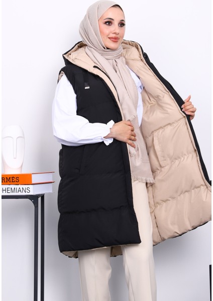 Siyah Çift Taraflı Kapşonlu Şişme Yelek modelleri