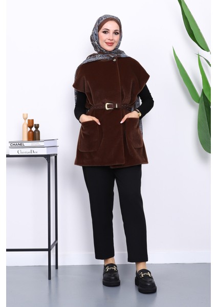 Kahverengi Cepli Kemerli Kaşe Yelek fiyatları