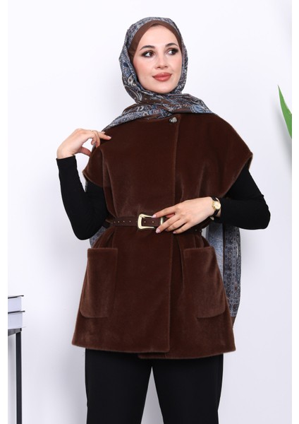 Kahverengi Cepli Kemerli Kaşe Yelek modelleri