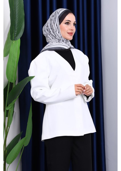 Ekru Vatkalı Düğmeli Ceket modelleri