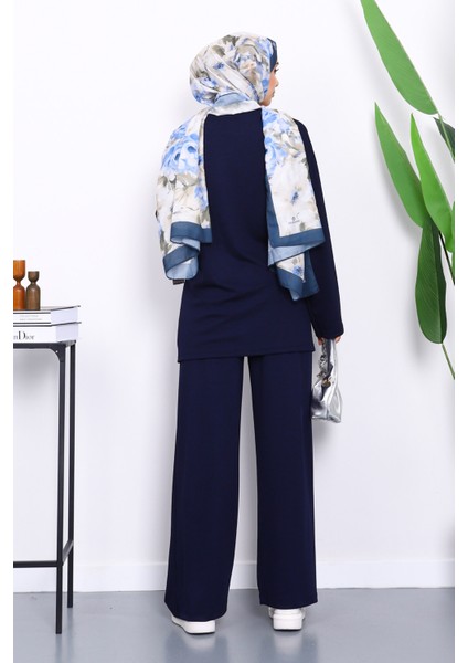 Lacivert Yandan Kuşak Bağlamalı Pantolonlu Takım fırsatları