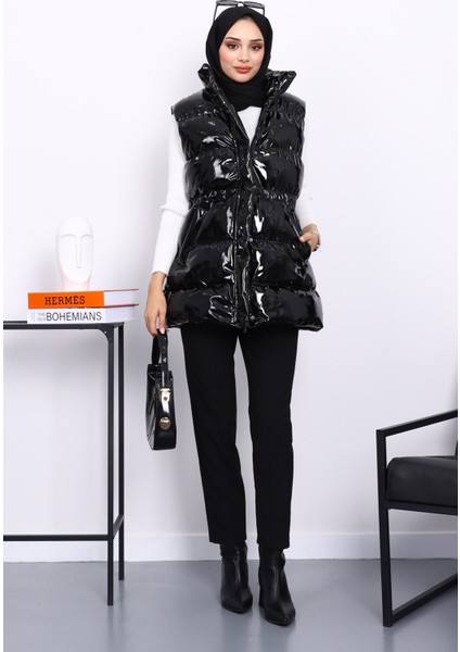 Siyah Fermuarlı Şişme Rugan Yelek fiyatları