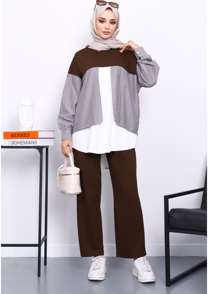 Kahverengi Garnili Tunik Pantolonlu Modal Takım fiyatları