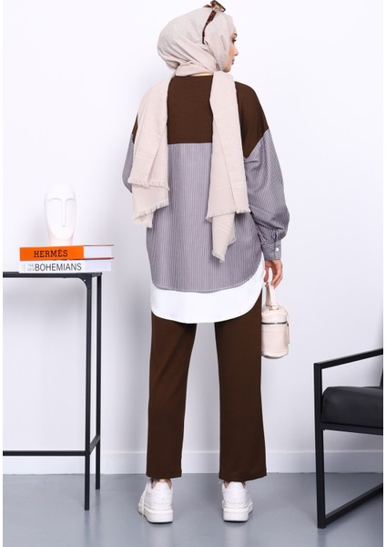 Kahverengi Garnili Tunik Pantolonlu Modal Takım fırsatları