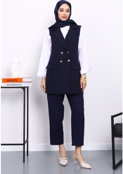 Lacivert Kravuze Yaka Astarlı Yelek fiyatları