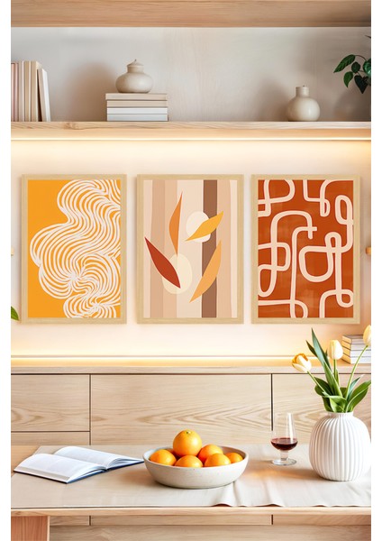 🍁 Modern Turuncu Tonlarında 3’lü Tablo Seti – Çerçeve Görünümlü 🌟 CRVS1155 13 x 17