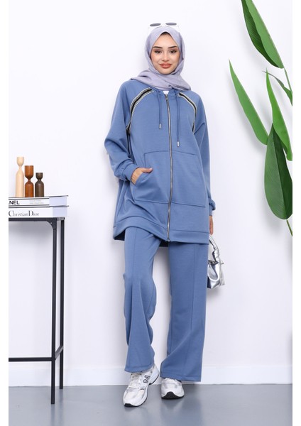 İndigo Fermuarlı Tunik Pantolonlu Modal Takım fiyatları