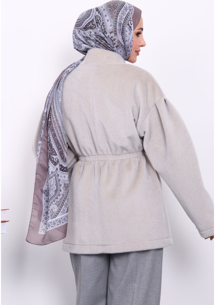 Gri Bel Lastikli Düğmeli Kaşe Kaban fırsatları