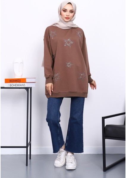 Koyuv Vizon Bisiklet Yaka Taşlı Modal Sweatshirt fiyatları