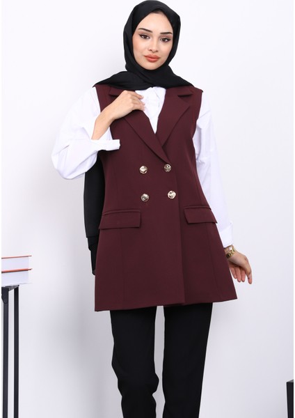 Mürdüm Kravuze Yaka Astarlı Yelek