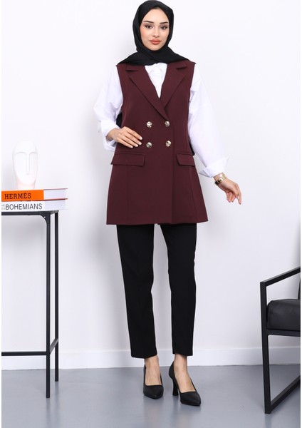 Mürdüm Kravuze Yaka Astarlı Yelek fiyatları