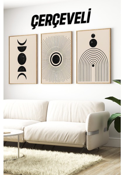 ⚫ Minimalist Geometrik Desenli 3’lü Çerçeveli Tablo Seti🌿 CRV1161 23 x 32