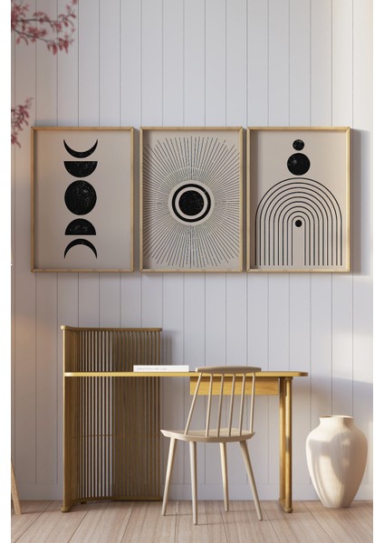 ⚫ Minimalist Geometrik Desenli 3’lü Çerçeveli Tablo Seti🌿 CRV1161 23 x 32 fiyatları