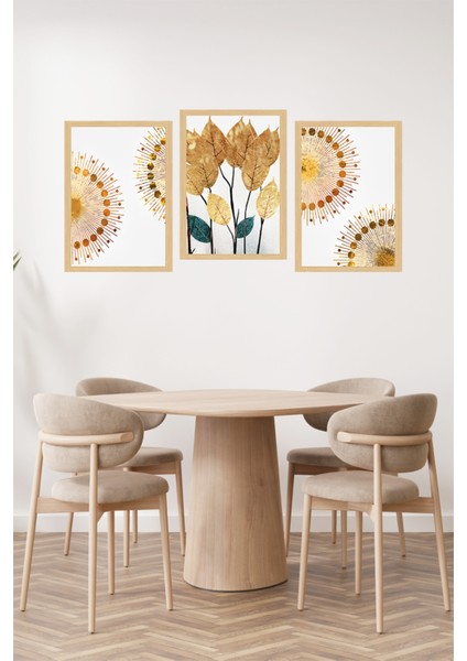 🍁 Altın Yapraklar ve Soyut Güneş Motifli 3’lü Tablo Seti – Parlak, Şık ve Sanatsal🌟 CRVS1148 13 x 17 fiyatları
