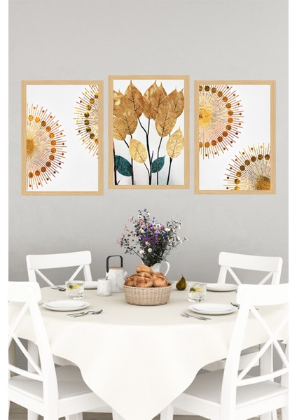 🍁 Altın Yapraklar ve Soyut Güneş Motifli 3’lü Tablo Seti – Parlak, Şık ve Sanatsal🌟 CRVS1148 13 x 17 indirimleri
