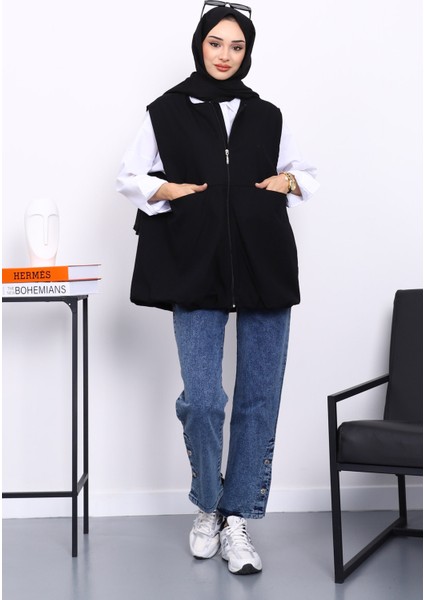 Siyah Fermuarlı Oversize Astarlı Yelek fiyatları