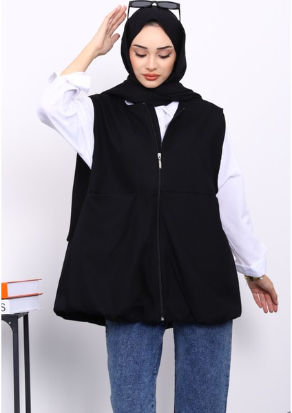 Siyah Fermuarlı Oversize Astarlı Yelek modelleri