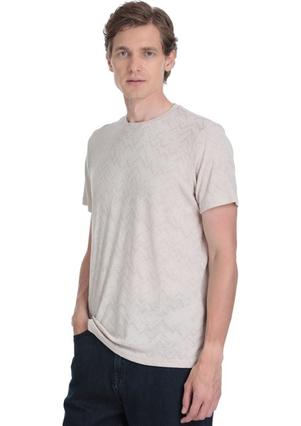 Ekru Regular Fit Bisiklet Yaka Tişört