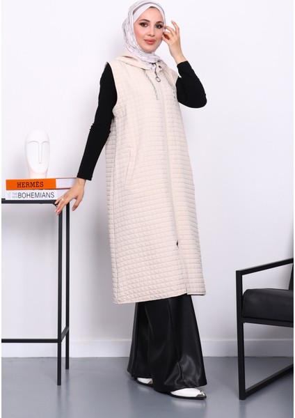 Taş Kapitone Fermuarlı Kapşonlu Yelek fiyatları