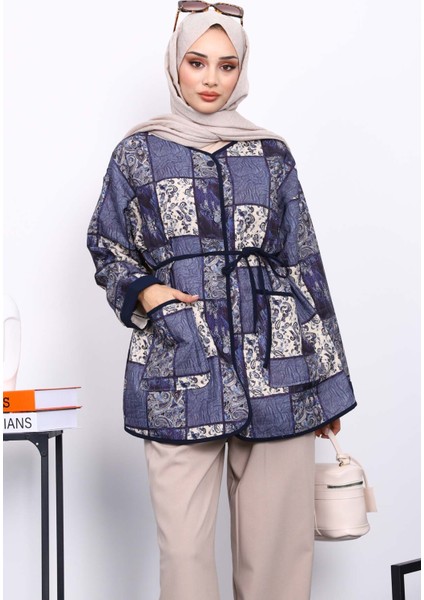 Lacivert Etnik Desenli Çıtçıtlı Ceket modelleri