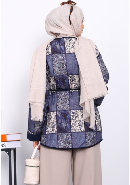 Lacivert Etnik Desenli Çıtçıtlı Ceket fırsatları