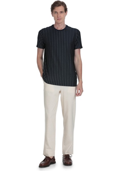 Lacivert Regular Fit Çizgili Bisiklet Yaka Tişört fiyatları