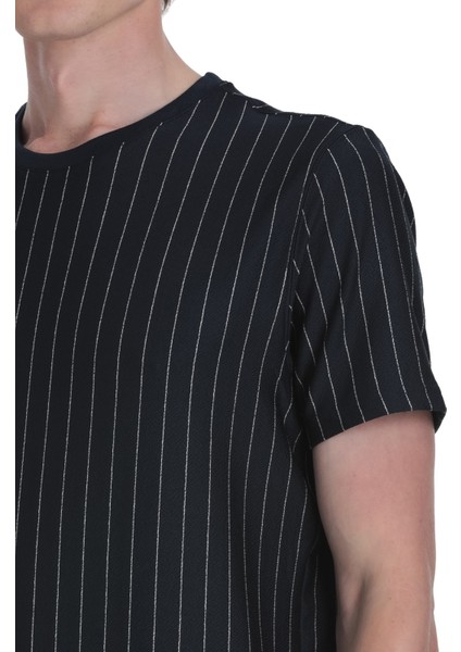 Lacivert Regular Fit Çizgili Bisiklet Yaka Tişört fırsatları