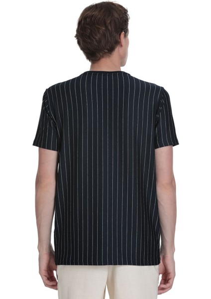 Lacivert Regular Fit Çizgili Bisiklet Yaka Tişört indirimleri