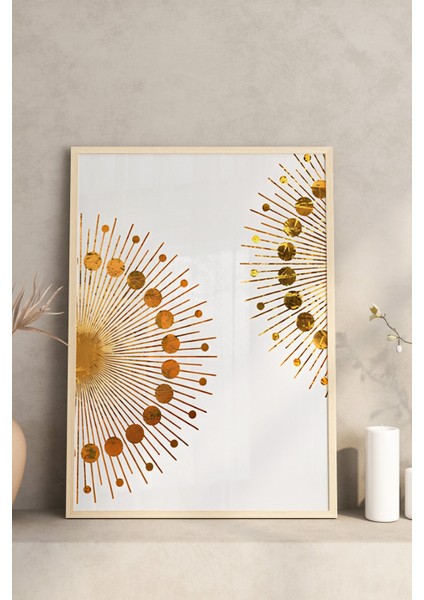 🌿 Altın Işıltılı Yapraklar ve Geometrik Desenler Temalı 3’lü Çerçeveli Tablo Seti 🌿CRV1148 23 x 32 modelleri