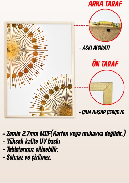 🌿 Altın Işıltılı Yapraklar ve Geometrik Desenler Temalı 3’lü Çerçeveli Tablo Seti 🌿CRV1148 23 x 32